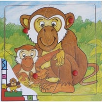 Puzzle en bois singe et son petits 4 pieces - beeboo - puzzle a encastrer avec boutons - 0000002c
