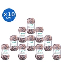 Lot de 10 pelotes COTTON QUICK PRINT de Gründl – 500 g de coton à motifs multicolores certifié Oeko-Tex 196 Marron