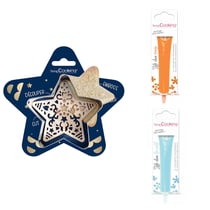 Kit pour biscuit en relief Étoile + 2 Stylos au chocolat orange et bleu pastel