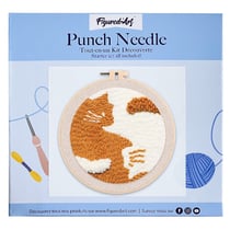 Figured'Art Punch Needle Kit Complet pour Adultes et Enfants - Chat abstrait - Parfait pour Débutant. Set prêt à broder taille 20x20cm avec cadre circulaire