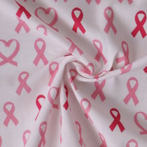 Tissu Coton imprimé  Ruban d'Espoir rose sur fond Blanc - Au mètre