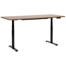 Bureau Électrique Réglable Plateau Bois Foncé et Structure Acier Noir 180 x 80 cm Hauteur Ajustable Assis-Debout Pieds Ronds Design Moderne