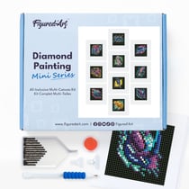 Figured’Art Mini Série Diamond Painting - Coffret Premium 12 toiles de 15x15cm Animaux - Broderie Diamant avec Strass Carrés - Kit Complet