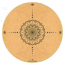 Tapis Yoga Rond COSMOS Liège-Caoutchouc Naturel Design Noir Diam. 135 cm x 5 mm + Sangle transport