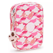 Trousse rectangulaire Kipling 100 Pens 21 CM Haut de Gamme Pink Palm
