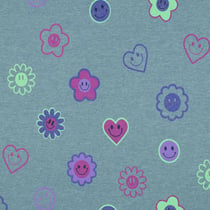 Tissu Jersey Smile violet sur fond Bleu ciel chiné - Au mètre