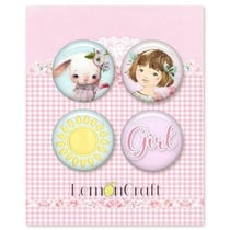 4 badges métal décoration embelissement scrapbooking Lemoncraft GIRL S LITTLE WORLD 990