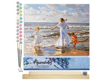 Peinture par Numéro Figured'Art - Jeux au bord de l'Eau - Kit de Loisir Créatif DIY Numéro d'Art Complet - 40x50cm toile roulée + châssis en bois à monter