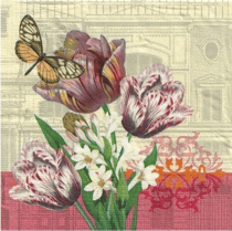 Lot de 4 serviettes en papier découpage collage 33 cm FLEUR TULIPE PAPILLON F 334