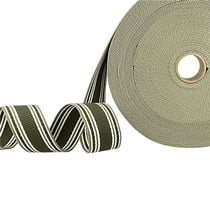 Bobine 20m sangle rayures tricolore kaki vert blanc 38mm
