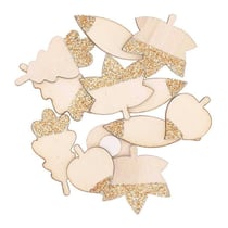 8 autocollants en bois feuilles pailletées dorées