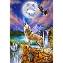 Puzzle hurlements du loup arctique au bord de la riviere nuit de pleine lune 1500 pieces - collection animaux sauvages
