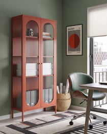 Armoire vitrine Acier Marron doré FOXTON - Beliani