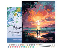 Peinture par Numéro Figured'Art avec Cadre - Couple et coucher de soleil coloré - Kit de Loisir Créatif DIY Numéro d'Art Complet - 40x50cm toile tendue sur châssis