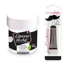 Arôme alimentaire naturel en poudre de Noix de coco 40 g + Stylo glaçage noir