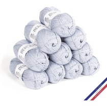10 pelotes de laine - Grisou - 100% coton bio - 3mm - Tricot et crochet - Bergère de France