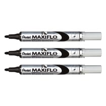 Lot de 3 marqueurs tableau blanc effaçables - PENTEL MAXIFLO MWL5S - Pointe ogive fine 2,0 mm - Noir