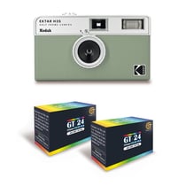 KODAK EKTAR H35 - Caméra Vidéo Demi-Format 35mm Réutilisable, Sans Mise au Point, Légère, Facile à Utiliser - Vert Sauge + 2 Pellicules 35mm Couleur 24 Expositions
