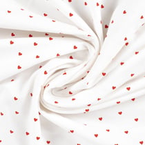 Tissu Jersey Coton Rosalie Petits coeurs framboise sur fond Blanc cassé