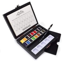 Coffret En Bois De 16 Demi-Godets Aquarelle Fine - Sennelier