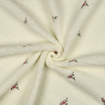 Tissu Bouclette Teddy Fleurs Maya brodées sur fond Blanc cassé