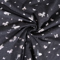 Tissu Jersey Coton Papillons métalissés sur fond Gris anthracite chiné