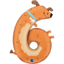 Ballon Aluminium Hélium Géant - Chiffre 6 Chien 90 cm