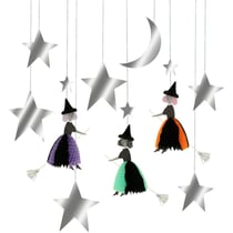 3 Décorations à Suspendre Sorcières et Etoiles Argentées