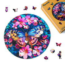 Puzzle en Bois Adulte et Enfant Figured'Art 200 pièces Animaux - Papillon et fleurs - Design Original 28,5x28,5 cm Forme Unique avec Coffret en bois Premium, Parfait pour Offrir en Cadeau