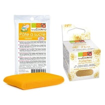Pâte à sucre orange 100 g + paillettes dorées