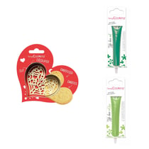 Kit pour biscuit en relief Coeur + 2 Stylos au chocolat vert et vert clair