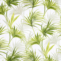 Tissu Toile Cretonne enduit  Palma Verde feuilles exotiques sur fond Blanc - Au mètre