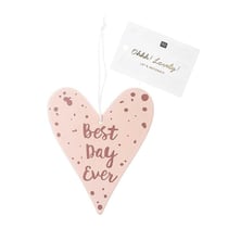 Pendentif cœur en bois rose et écriture rose - Best Day Ever