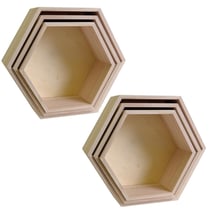 2 blocs de 3 étagères hexagone en bois 24-30 cm