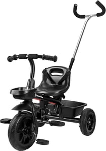 HyperMotion Tricycle Evolutif Enfant jusqu'à 20 kg| Guidon Contrôle Parents| Ceinture Sécurité| Siège confortable| Roues Larges Noir