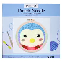 Figured'Art Punch Needle Kit Complet pour Adultes et Enfants - Pingouin - Parfait pour Débutant. Set prêt à broder taille 20x20cm avec cadre circulaire