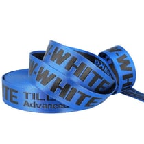 Film 20m sangle jacquard RAW WHITE 35mm Bleu/noir