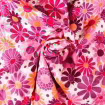 Tissu Velours Matelassé digital Fleurs roses sur fond Rose fuchsia