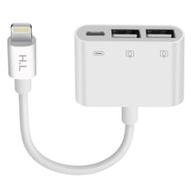 Adaptateur iPhone / iPad Lightning vers 2 USB et Lightning Charge Compact Blanc