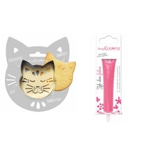 Kit pour biscuit en relief Chat + Stylo au chocolat fuchsia