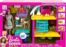 Barbie a la ferme + 2 poules + 1 vache et lapin - 25 accessoire - poupée barbie - mattel - hgy88 - véhicule barbie