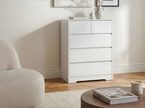 Commode Blanche en MDF à 5 Tiroirs Meuble de Rangement Style Scandinave