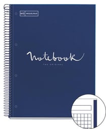 Cahier - A4 (21x29,7cm) - Petits carreaux - 80 pages - couverture en polypro bleu marine - à spirale - Notebook Miquelrius