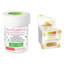 Colorant alimentaire en poudre vert + paillettes dorées