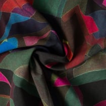 Tissu EcoVero Viscose motifs graphique multicolore sur fond kaki