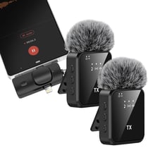 Avizar Lot de 2 Micro Cravate Sans Fil Récepteur USB-C Lightning Jack 3.5mm Anti-vent Noir