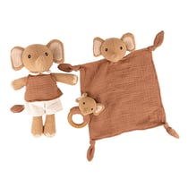 Ollie l’elephant, ensemble doudou et hochet en coton bio – Egmont Toys