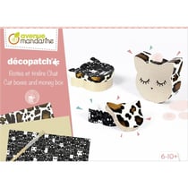 Set de découpage collage AVENUE MANDARINE - 2 boîtes créatives - Décopatch - Boîtes et tirelire Chat - papier mâché