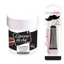 Colorant alimentaire en poudre marron 40 g + Stylo glaçage noir
