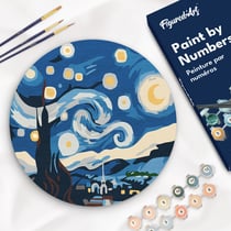 Peinture par Numéro sur disque en bois Figured'Art - Nuit étoilée - Kit de Loisir Créatif DIY Numéro d'Art Complet - 30cm de diamètre